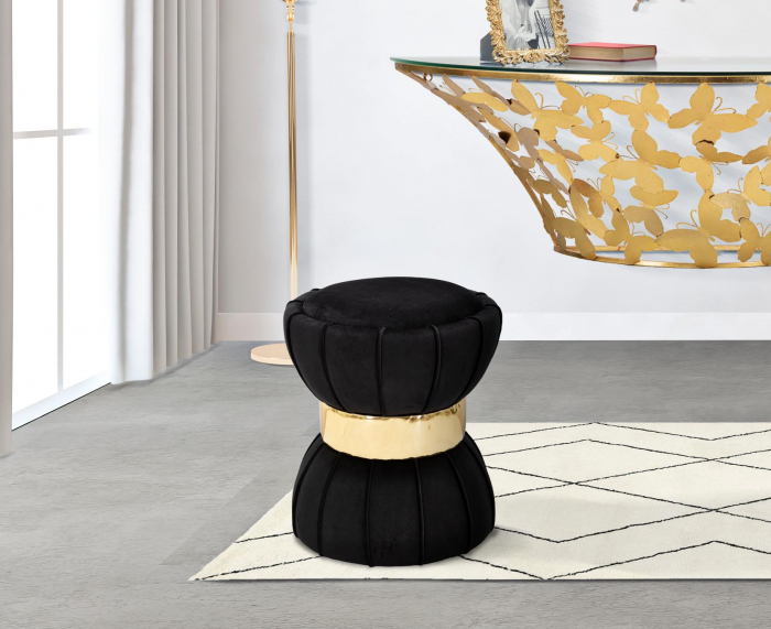 Taburet Floare, negru/auriu, catifea - creativdeco.ro [2]