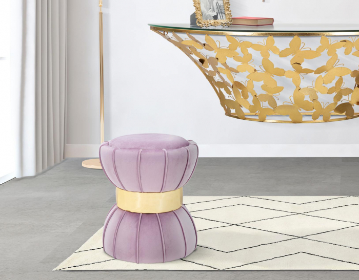 Taburet Floare, roz auriu, catifea - creativdeco.ro [2]