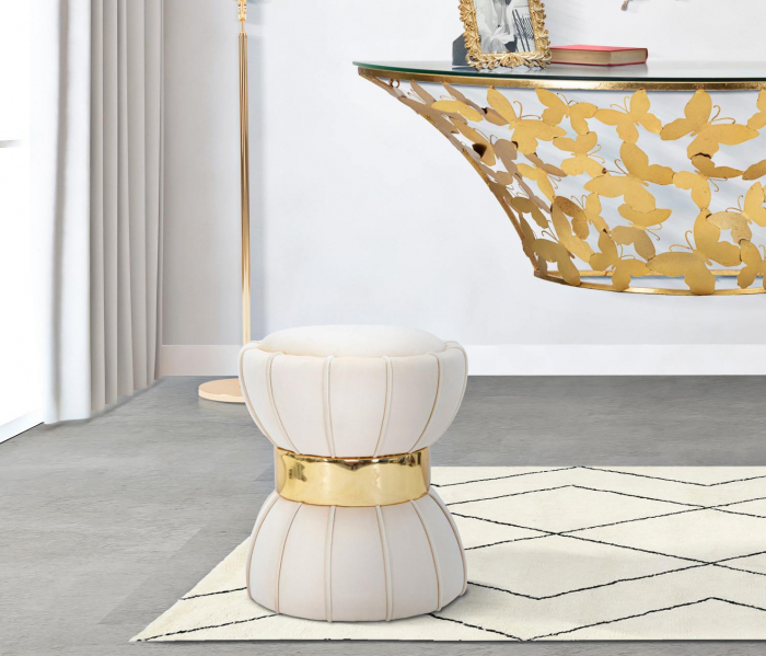 Taburet Floare, crem/auriu, catifea - CreativDeco.ro [2]