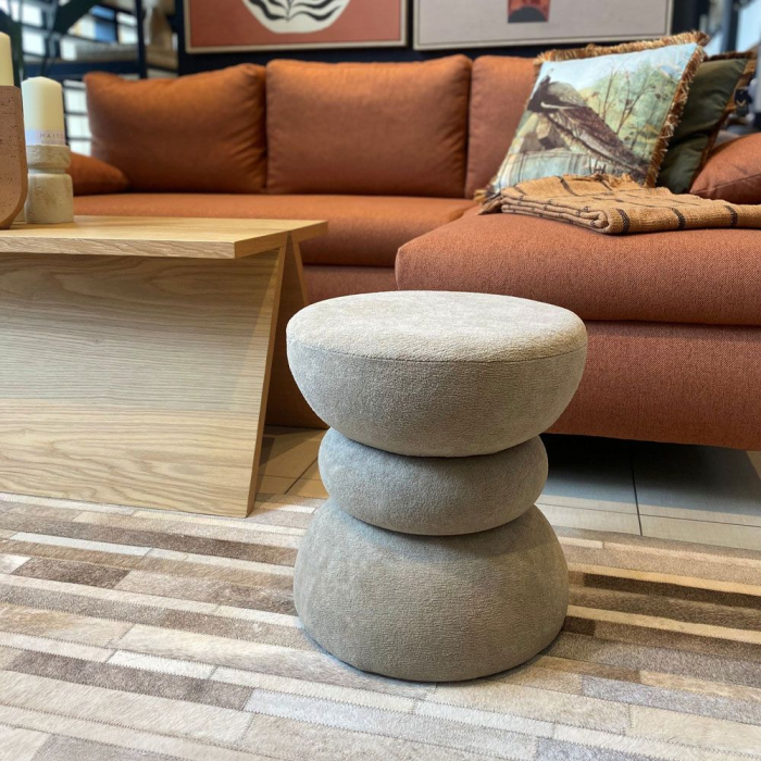 Taburet gri deschis rotund modern textil ROOK [1]