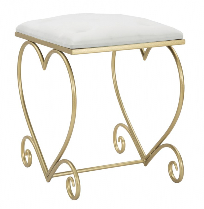 Taburet Heart, metal/catifea, auriu/crem [2]