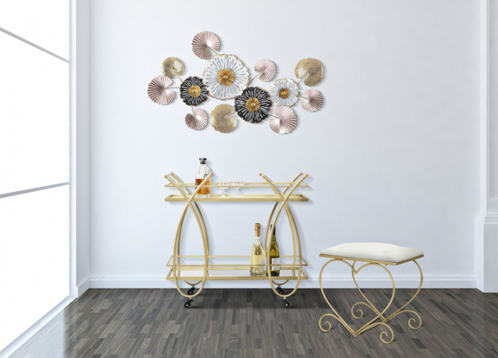 Taburet Heart, metal/catifea, auriu/crem [4]