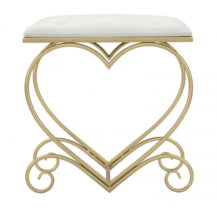 Taburet Heart, metal/catifea, auriu/crem [3]