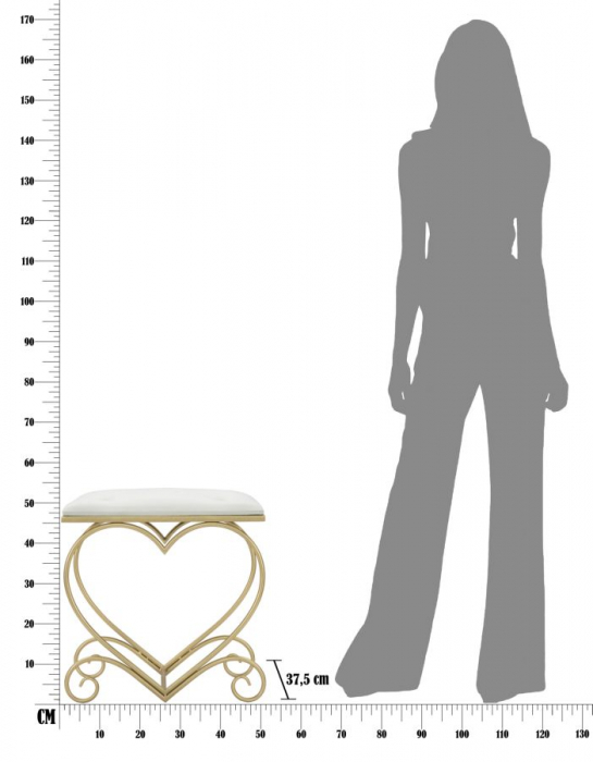 Taburet Heart, metal/catifea, auriu/crem [8]