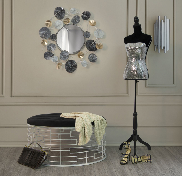 Taburet Ice, catifea metal, negru argintiu [3]