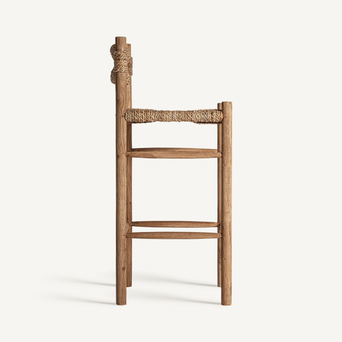 Taburet înalt din tec cu spătar și șezut din funii groase de fibră naturală înnodate [3]