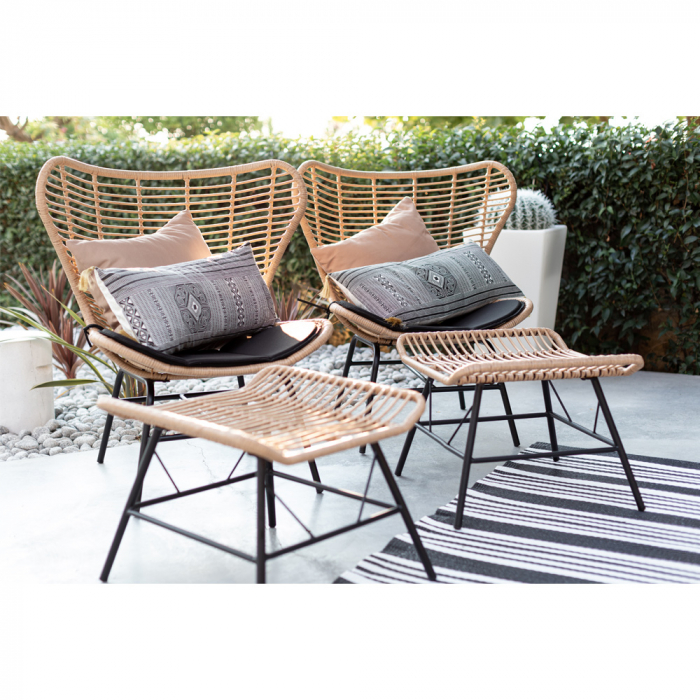 Taburet natural negru Butterfly din metal și rattan sintetic [4]