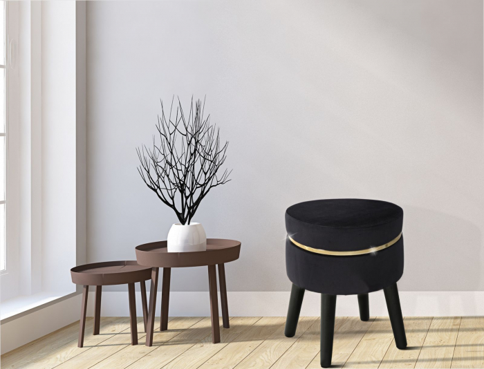 Taburet Paris, catifea/lemn, negru/auriu [4]