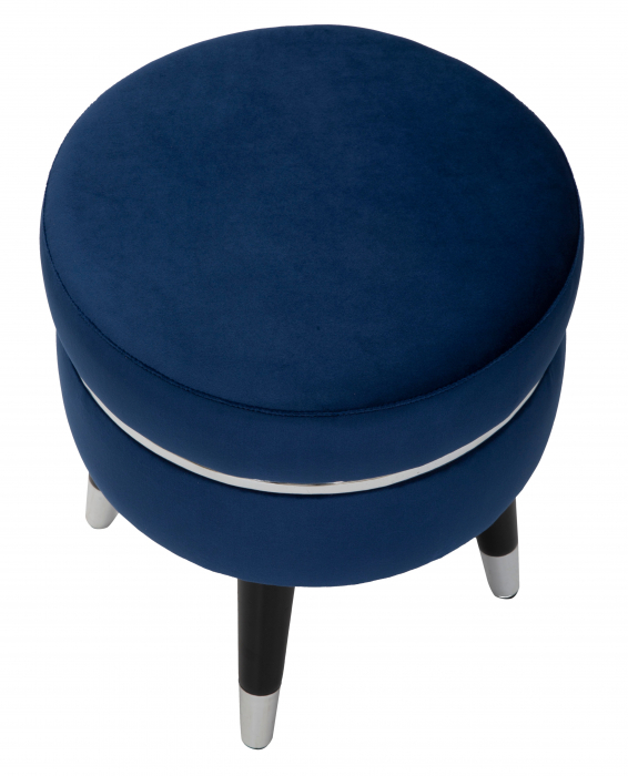 Taburet Paris, stofa/lemn/metal, albastru/negru/argintiu [5]