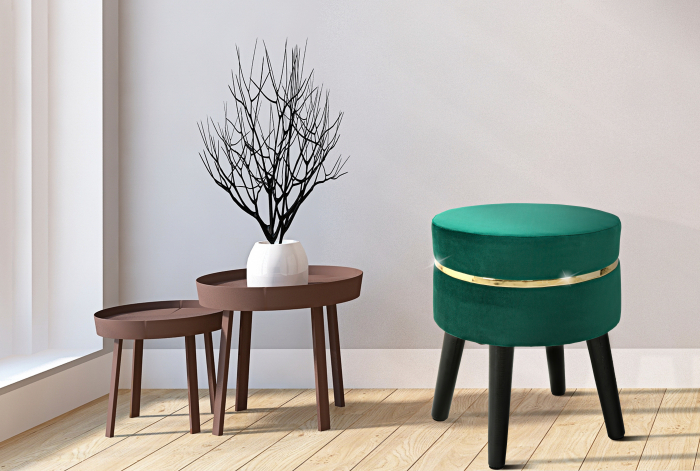 Taburet Paris, stofa/lemn, verde/negru/auriu [2]