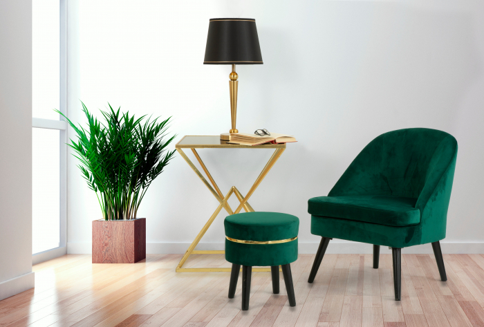 Taburet Paris, stofa/lemn, verde/negru/auriu [7]