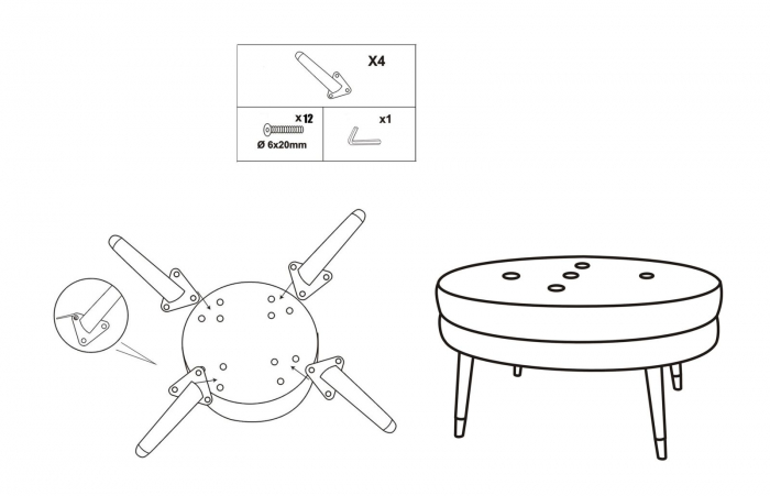 Taburet Paris XXL, negru/auriu, catifea/lemn, [8]