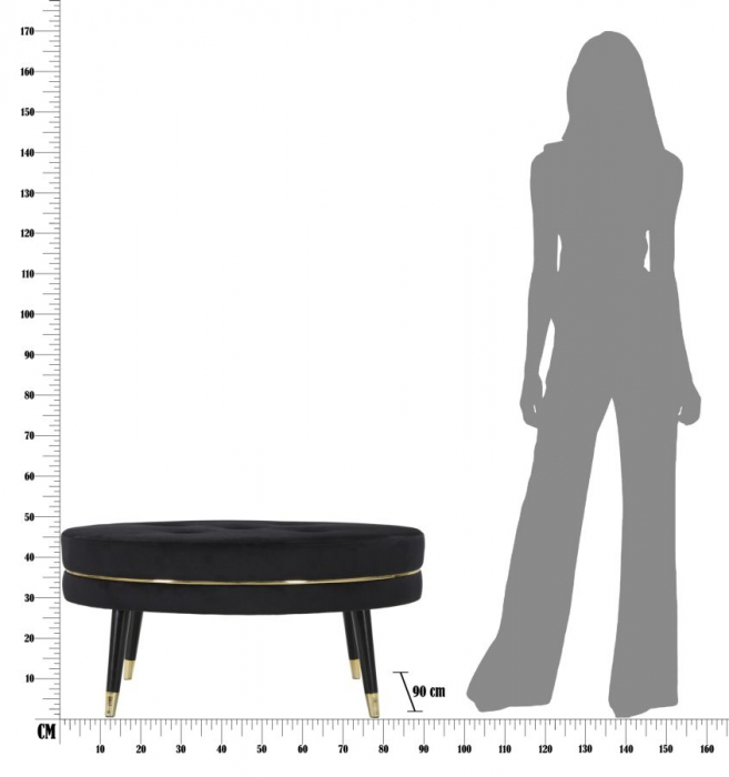 Taburet Paris XXL, negru/auriu, catifea/lemn, [7]