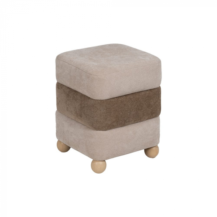 Taburet pătrat bej-maro cu picioare din lemn – design jucăuș [2]