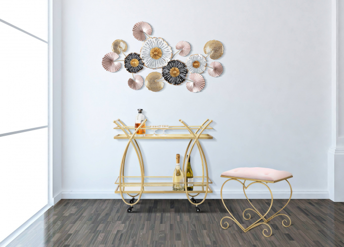 Taburet Rosa catifea/fier, roz/auriu - creativdeco.ro [2]