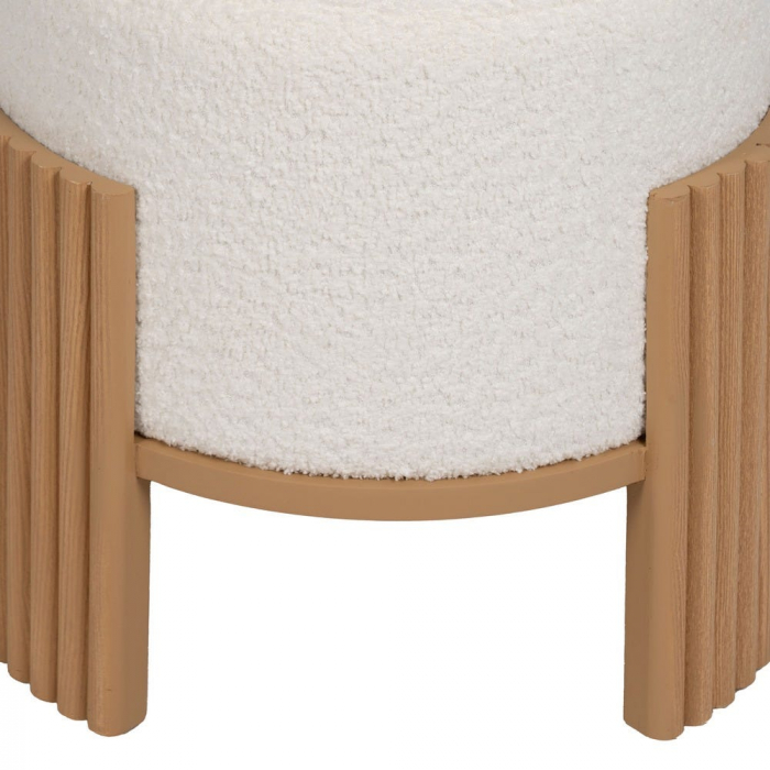 Taburet rotund alb cu bază MDF natur – design japandi [7]