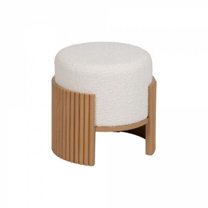 Taburet rotund alb cu bază MDF natur – design japandi [3]