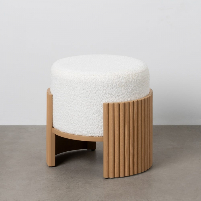 Taburet rotund alb cu bază MDF natur – design japandi [9]