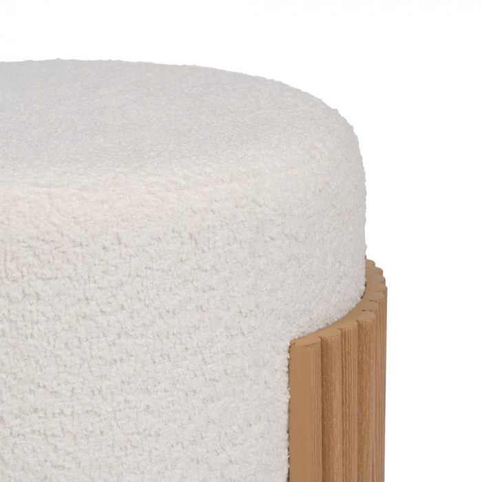 Taburet rotund alb cu bază MDF natur – design japandi [6]