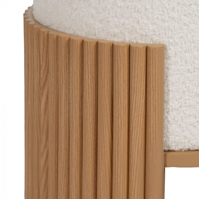 Taburet rotund alb cu bază MDF natur – design japandi [5]