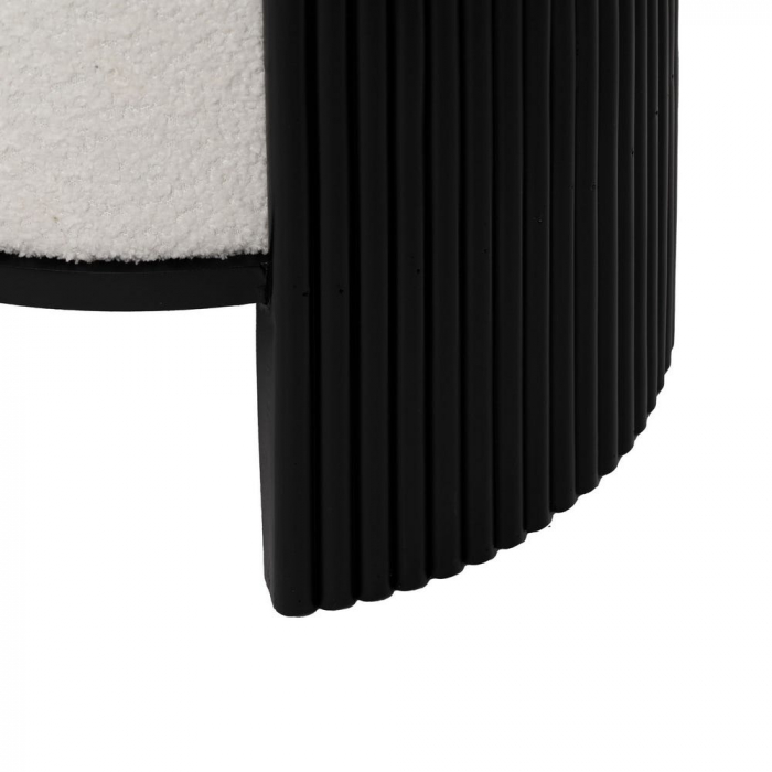 Taburet rotund alb chenille – bază MDF neagră sculpturală [8]