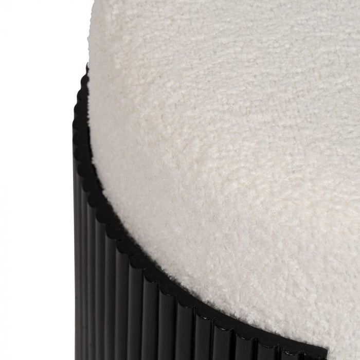 Taburet rotund alb chenille – bază MDF neagră sculpturală [4]