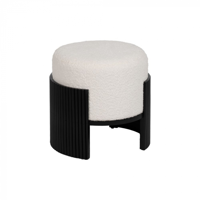 Taburet rotund alb chenille – bază MDF neagră sculpturală [3]