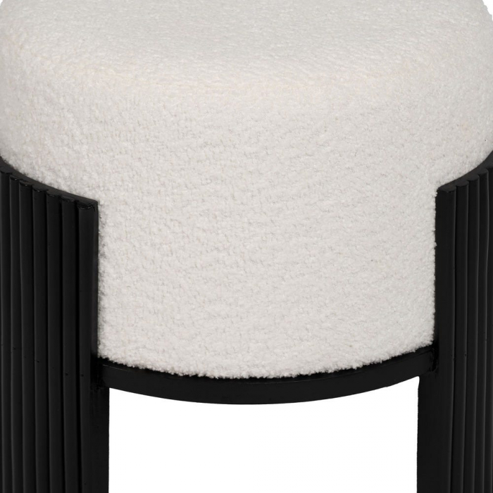 Taburet rotund alb chenille – bază MDF neagră sculpturală [6]
