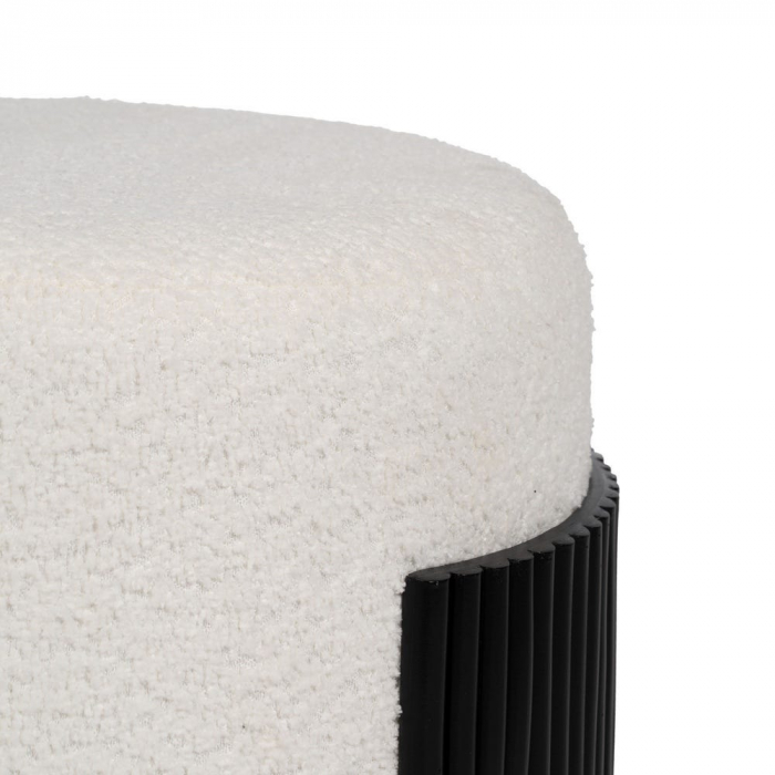 Taburet rotund alb chenille – bază MDF neagră sculpturală [7]