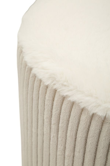 Taburet rotund conic tapițat alb cu textură plisată design modern [5]
