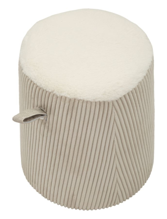 Taburet rotund conic tapițat alb cu textură plisată design modern [3]