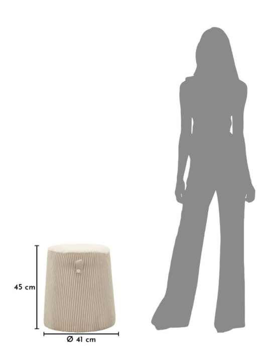 Taburet rotund conic tapițat alb cu textură plisată design modern [6]