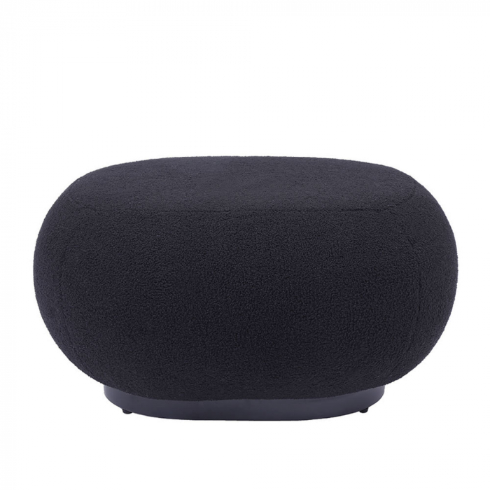 Taburet rotund Bo 70x70x37 cm, negru, textil și metal, cu formă curbată, bază metalică joasă și design modern. [3]