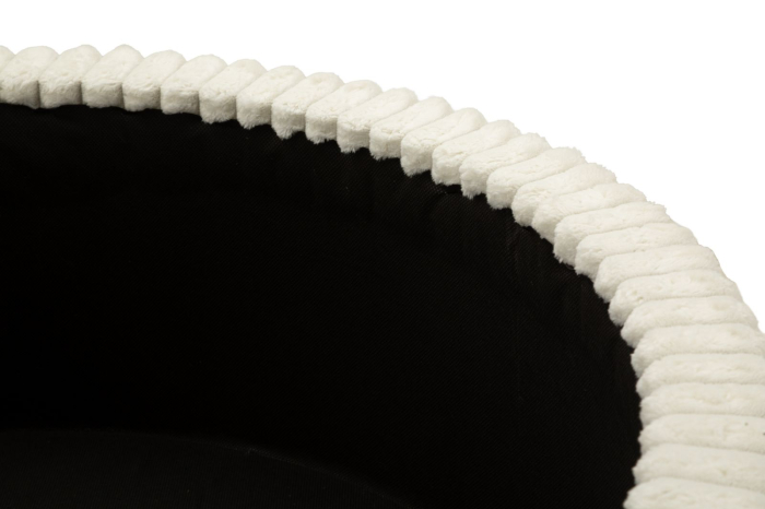 Taburet rotund mare tapițat alb cu textură plisată și picioare din lemn [7]