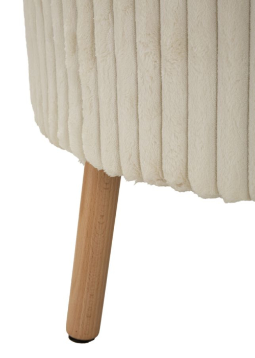 Taburet rotund mare tapițat alb cu textură plisată și picioare din lemn [8]