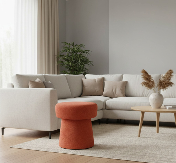 Taburet portocaliu Corcho cu tapițerie chenille și formă rotundă [2]