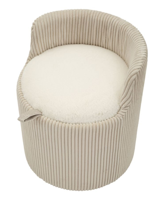 Taburet rotund tapițat alb cu spătar mic și spațiu de depozitare design modern [4]