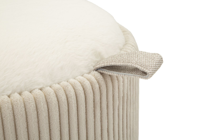 Taburet rotund tapițat alb cu spătar mic și spațiu de depozitare design modern [7]