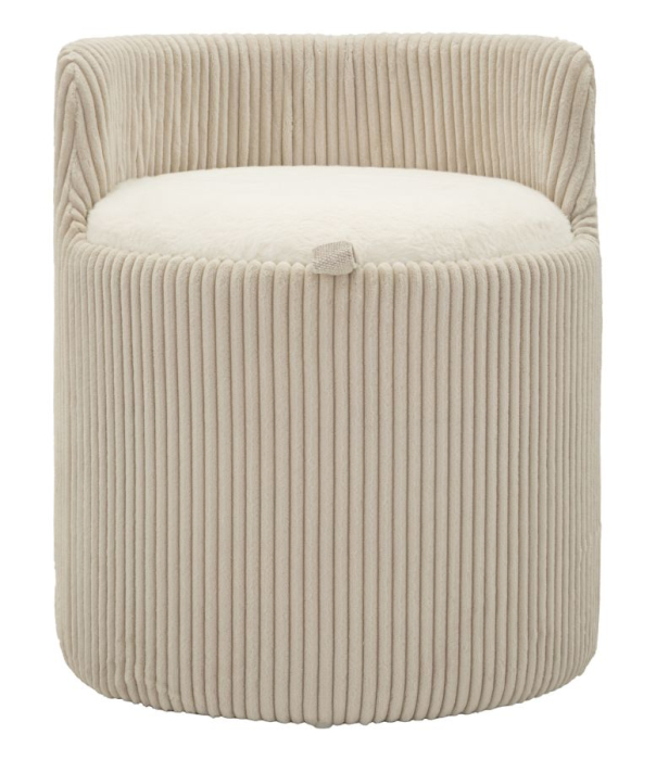 Taburet rotund tapițat alb cu spătar mic și spațiu de depozitare design modern [2]