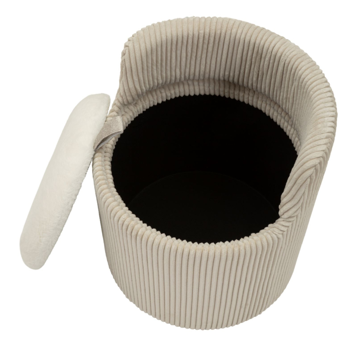 Taburet rotund tapițat alb cu spătar mic și spațiu de depozitare design modern [9]