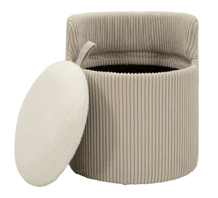 Taburet rotund tapițat alb cu spătar mic și spațiu de depozitare design modern [8]