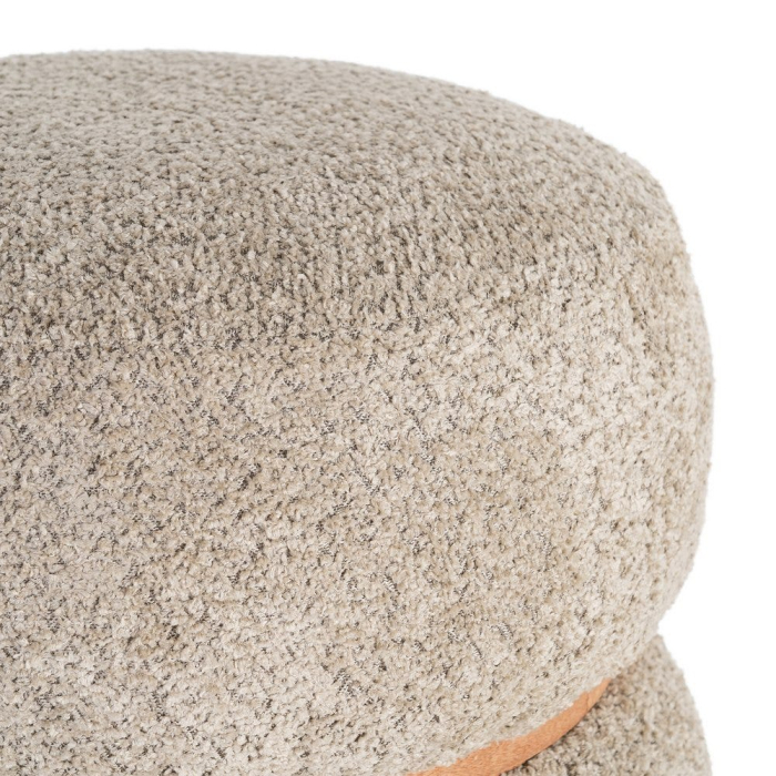 Taburet rotund tapițat cu stofă boucle taupe și structură din MDF [5]