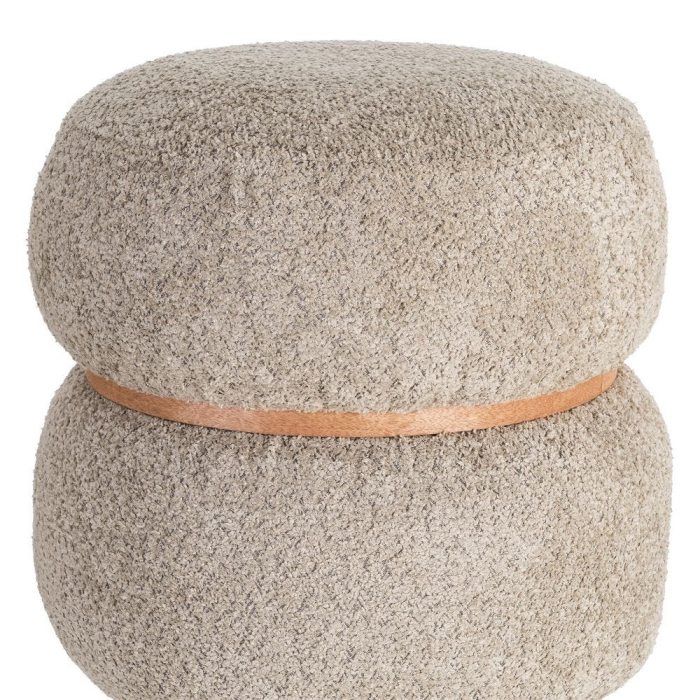 Taburet rotund tapițat cu stofă boucle taupe și structură din MDF [4]