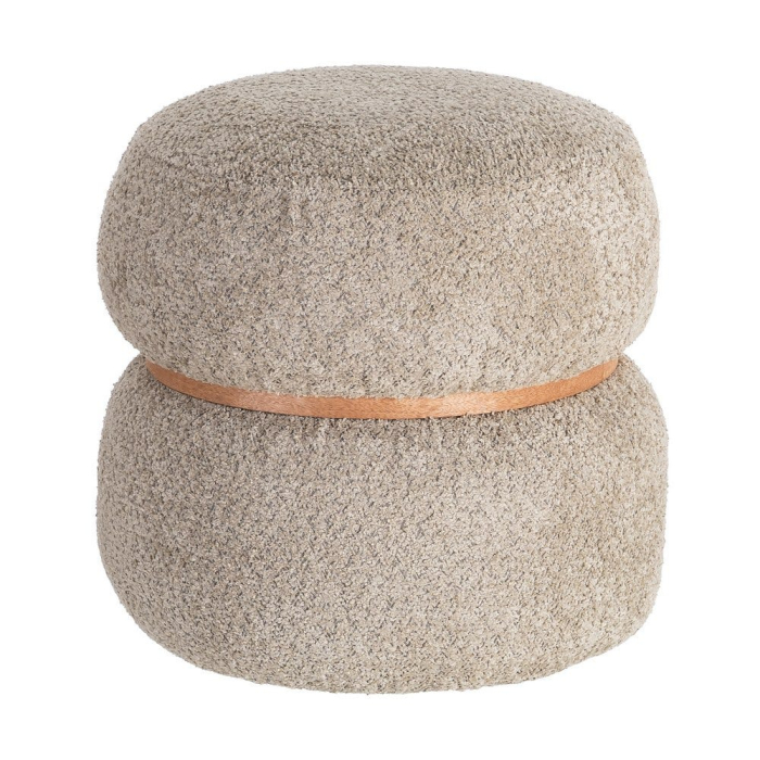 Taburet rotund tapițat cu stofă boucle taupe și structură din MDF [3]
