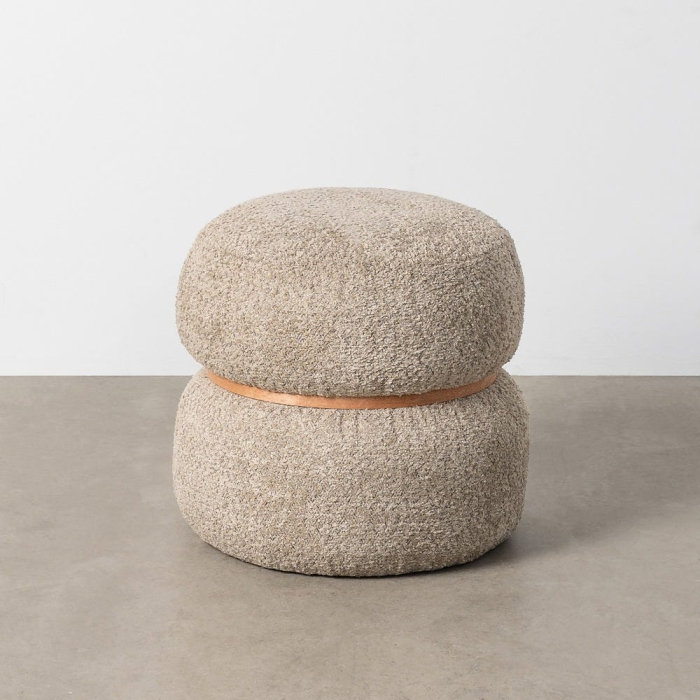 Taburet rotund tapițat cu stofă boucle taupe și structură din MDF [2]