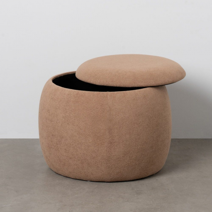 Taburet rotund taupe cu spațiu ascuns – Design japandi compact [2]