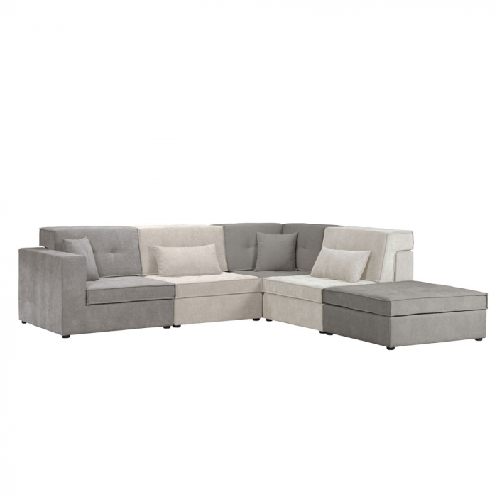 Taburet Mexico gri cald textil catifelat multifunctional - imagine din față cu decor minimal [2]