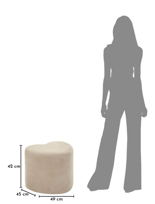 Taburet tapițat alb formă inimă cu textură plisată design decorativ [7]