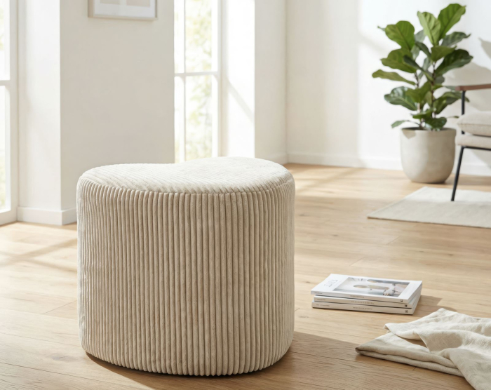 Taburet tapițat alb formă inimă cu textură plisată design decorativ [6]