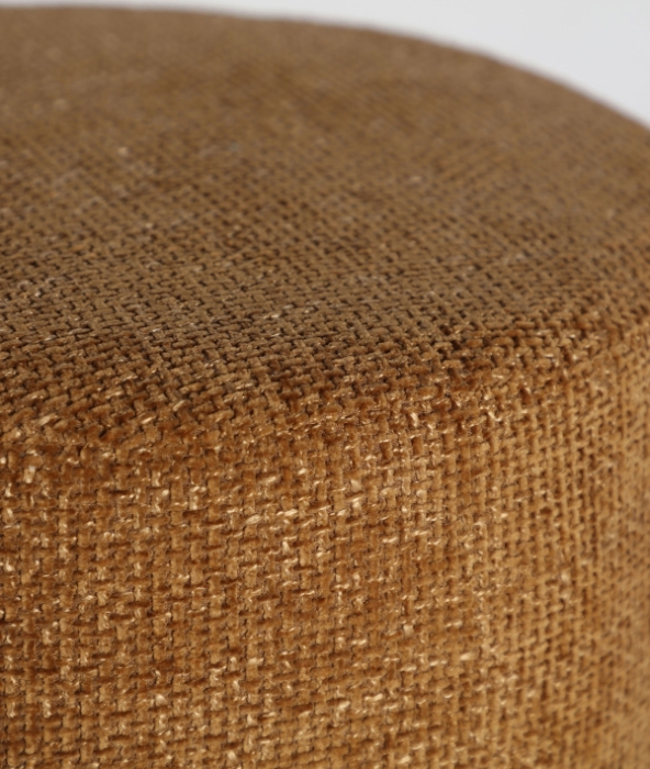 Taburet tapitat din stofa texturata ocru cu baza din lemn negru 41 x 41 x 48 cm [5]